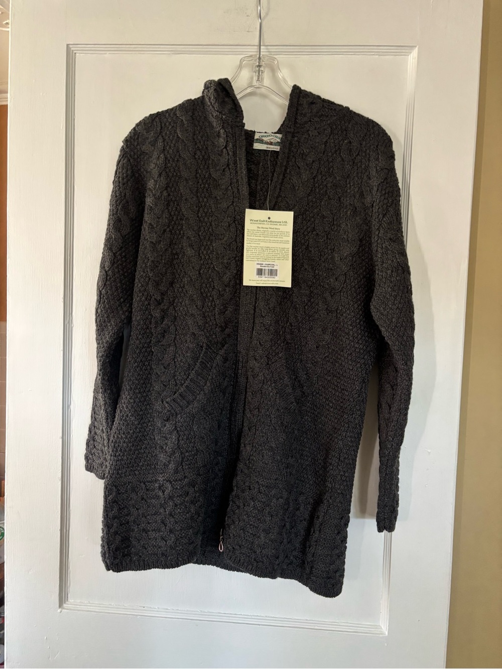 West end knitwear Merino Wool Knit Zip Hoodie Sweater - Charcoal NWT